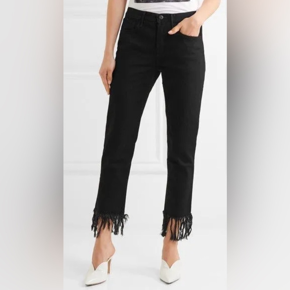 3x1 Straight Leg fringe jeans Black Size 25 $285 Retail